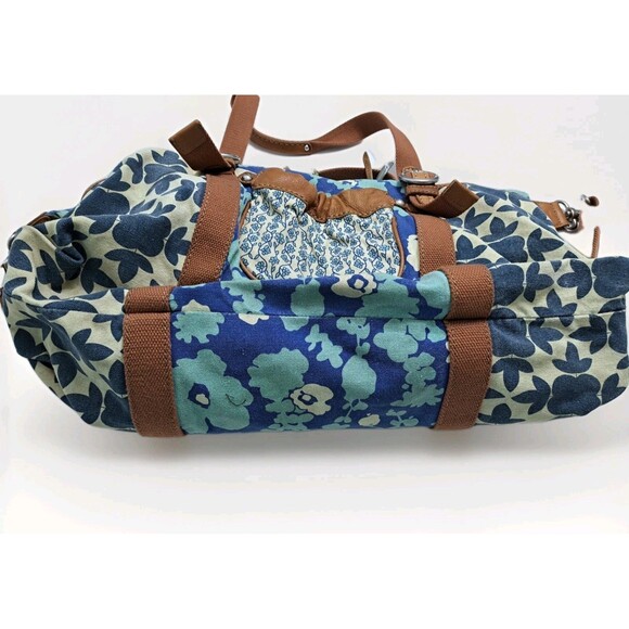 Vintage Key Per FOSSIL Large Floral Duffle Bag Weekender Travel Tote Bag Blue - Picture 4 of 13